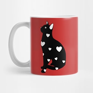 Black kitty with heart pattern Mug